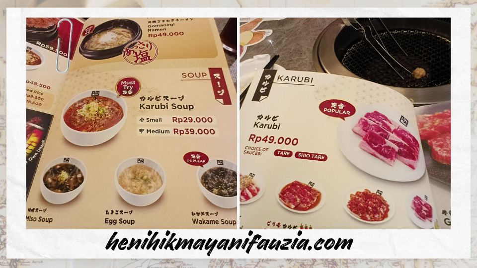 Daftar menu di Gyu Kaku Japanese BBQ Restaurant PVJ Bandung