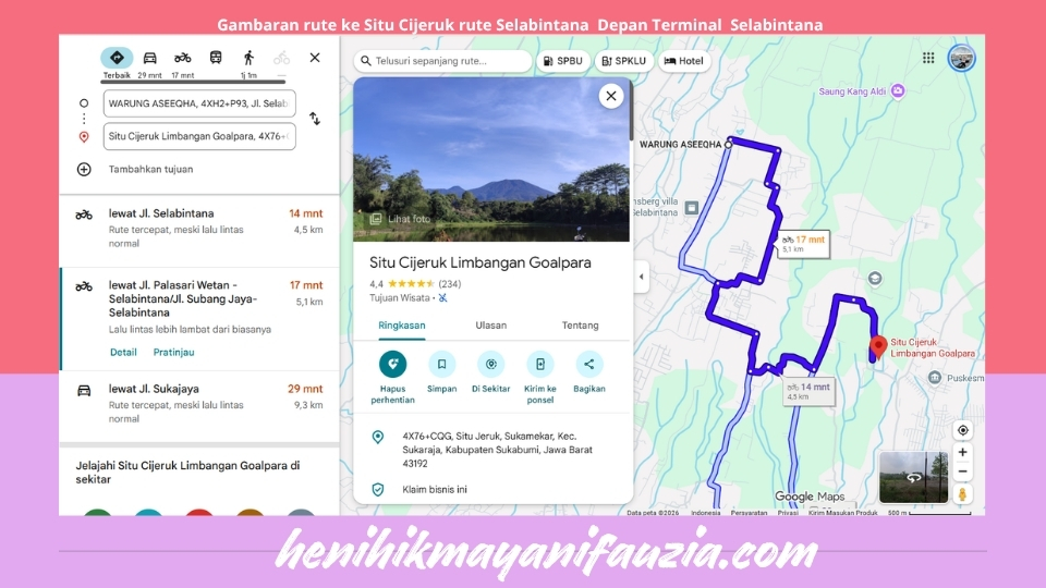 Situ Sijeruk rute Selabintana